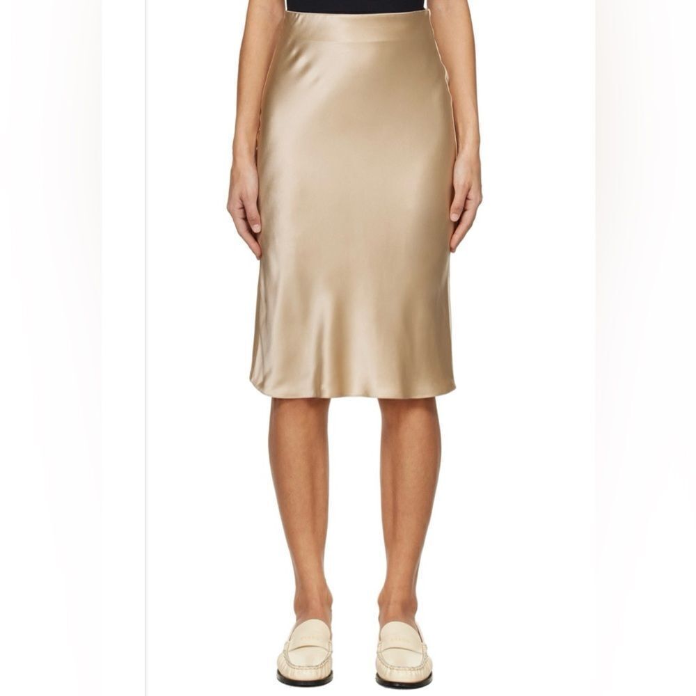Frame  Silk Midi Skirt Women's Khaki Tan Gold A-Line Sz Large
